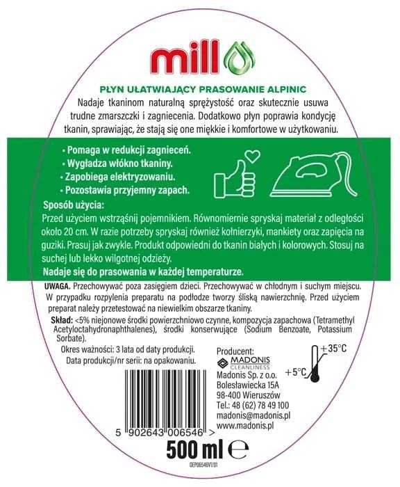 Madonis Mill ALPINIC Ironing Aid Liquid Purškiklis 500 ml