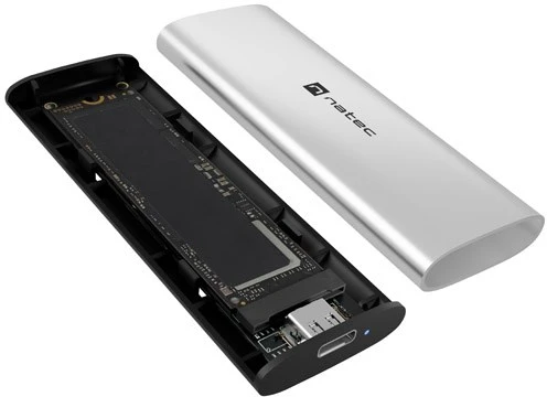 NATEC RHINO M.2 NVME LITE EXTERNAL SSD ENCLOSURE USB-C 3.2 GEN 2 ARCTIC Sidabrinis