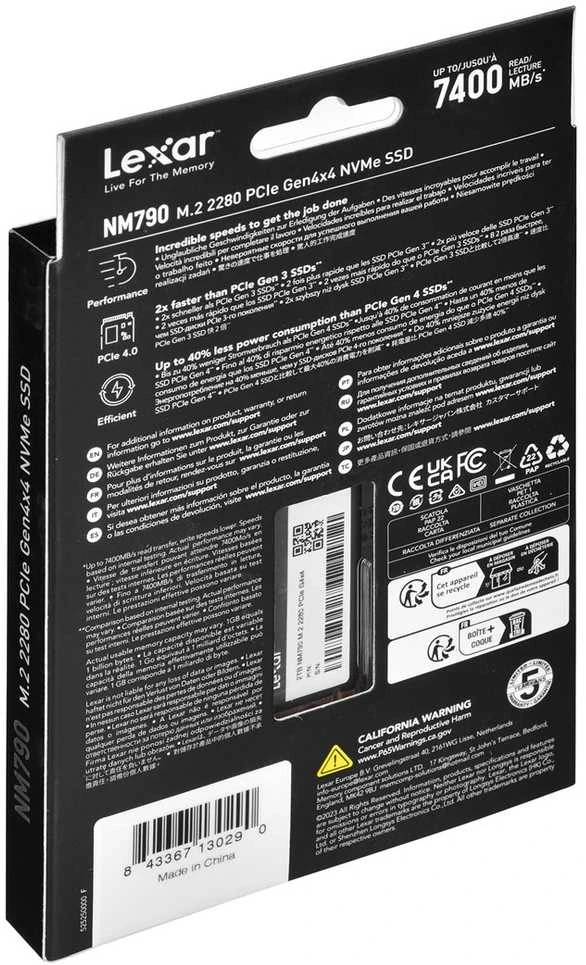 Lexar | SSD | NM790 | 2000 GB | SSD form factor M.2 2280 | Solid-state drive sąsaja M.2 NVMe | Skaitymo greitis 7400 MB/s | Rašymo greitis 6500 MB/s