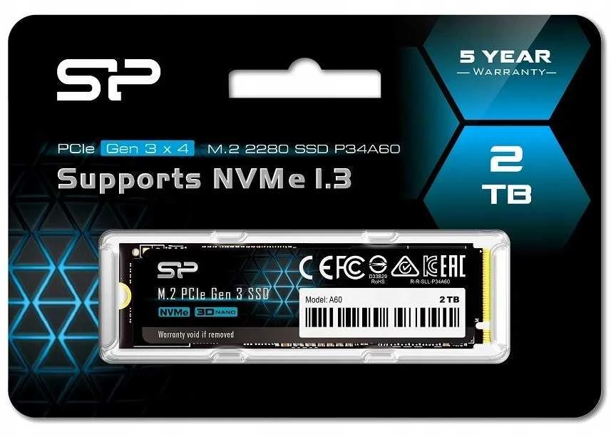 SILICON POWER KOMPIUTERIAI IR RYŠIAI SILICON POWER SSD Ace A60 2TB M.2 PCIe Gen3 x4 NVMe 2200/1600 Mb/s