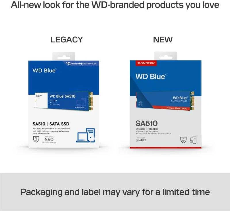 Sandisk „Western Digital“ Mėlyna SA510 M.2 2TB serijos ATA III diskas
