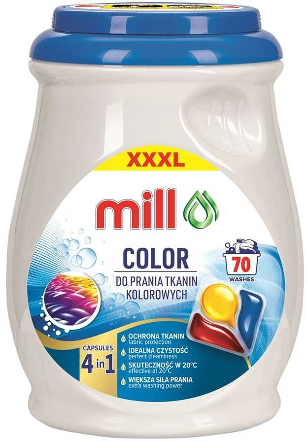Madonis MILL PROFESSIONAL 3 kamerų spalvotų skalbinių skalbimo kapsulės, 70 vnt.