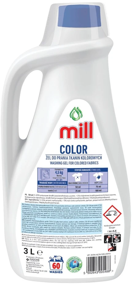 Madonis Skalbimo gelis „Mill Colour“ 3 l, 60 skalbimų