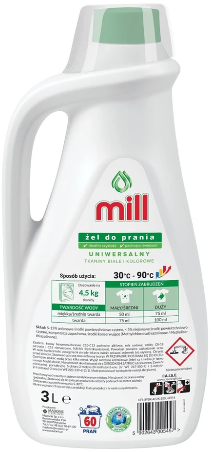 Madonis MILL universalus skalbimo gelis 3l, 60 skalbimų