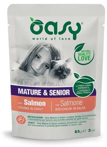 Maisto produktai - Oasy Chunks in Gravy Mature & Senior lašiša 85g