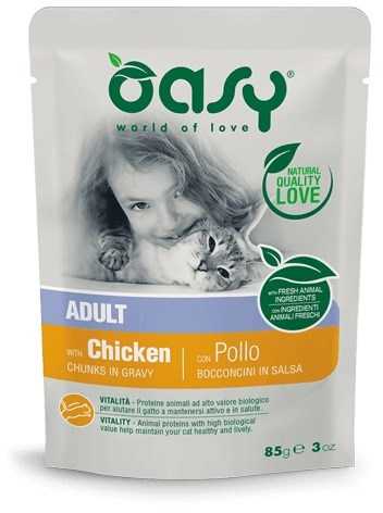 Maisto produktai - Oasy gabaliukai padaže vištiena 85g, 8% baltymų, be glitimo