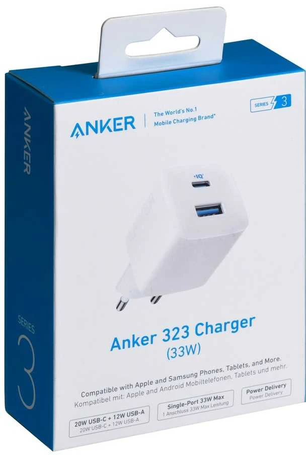Anker 323 Wall Charger 33W 1A/1C, Baltas | Anker