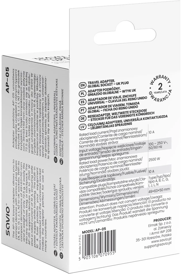 Savio AP-05 maitinimo adapteris / keitiklis, skirtas naudoti patalpose, 2500 W, Baltas