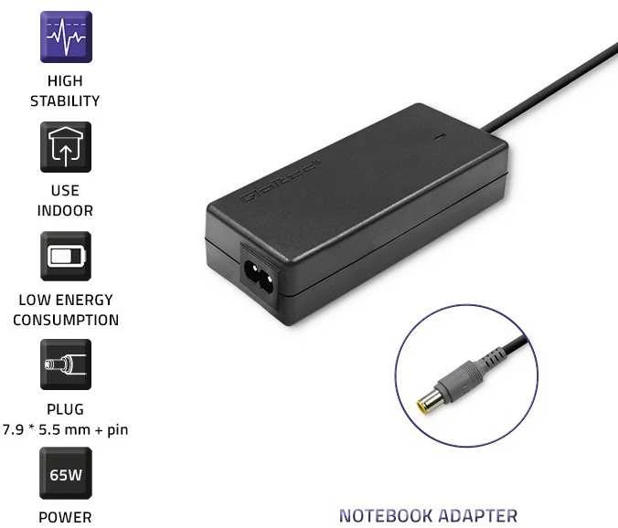 QOLTEC 50013 Nešiojamas kompiuteris AC power adapter IBM 65W 3.52A 20V 7.9x5.5+pin IBM