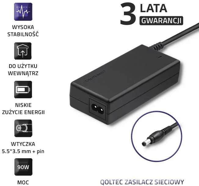 QOLTEC 50089 Nešiojamas kompiuteris AC power adapter Samsung 90W 4.74 A 19V 5.5x3.0