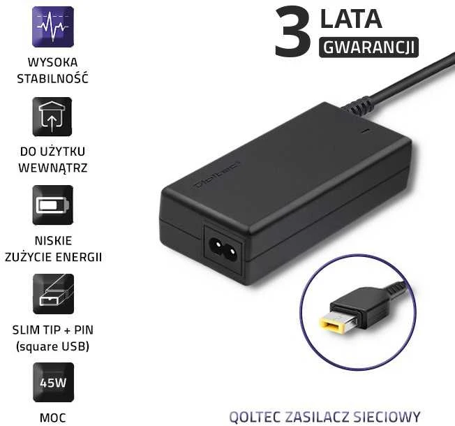 QOLTEC 50098 Nešiojamas kompiuteris AC maitinimo adapteris Qoltec Lenovo 45W 20V 2.25A SlimTip+pin