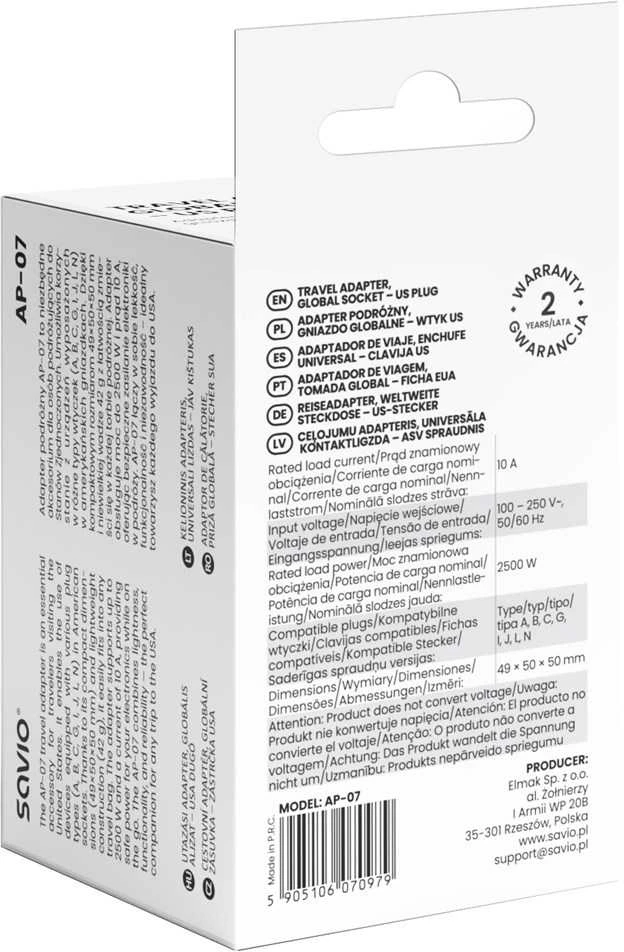 Savio AP-07 maitinimo adapteris/keitiklis Universalus 2500 W Baltas