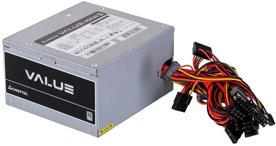 CHIEFTEC Value 400W efficacity 80p.c. ATX 12V 2.3 Cables 1x20+4PIN ATX 3xSATA 2xMolex 1x4PIN 12V 1x8PIN 6 + 2 PCIe