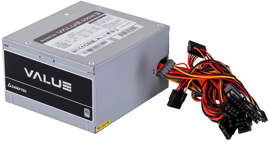 CHIEFTEC Value 400W efficacity 80p.c. ATX 12V 2.3 Cables 1x20+4PIN ATX 3xSATA 2xMolex 1x4PIN 12V 1x8PIN 6 + 2 PCIe