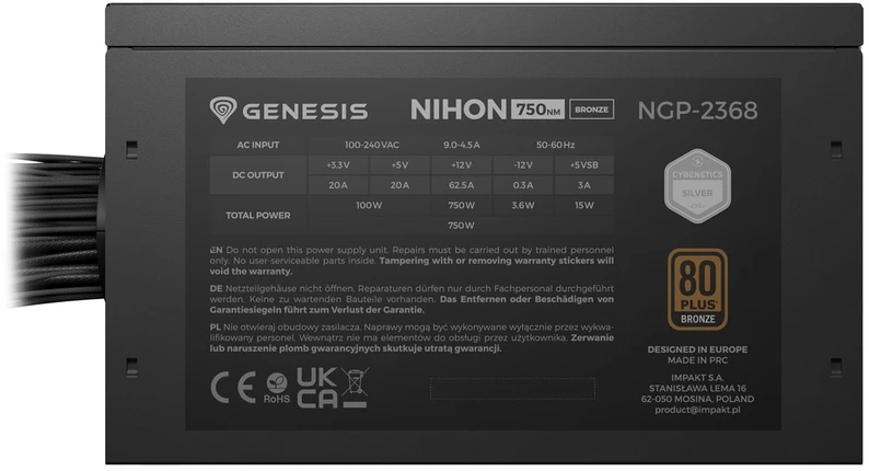 Maitinimo šaltinis - GENESIS Nihon 750NM 750W 80 PLUS Bronze ATX Juodas