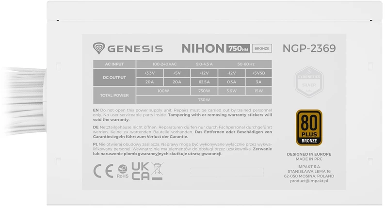 Maitinimo šaltinis - GENESIS Nihon 750NM 750W 20+4 Pin ATX Aktyvus aušinimas Juodas