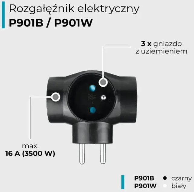 Elektros skirstytuvas – 3 lizdai su įžeminimu – juodas – DPM P901B