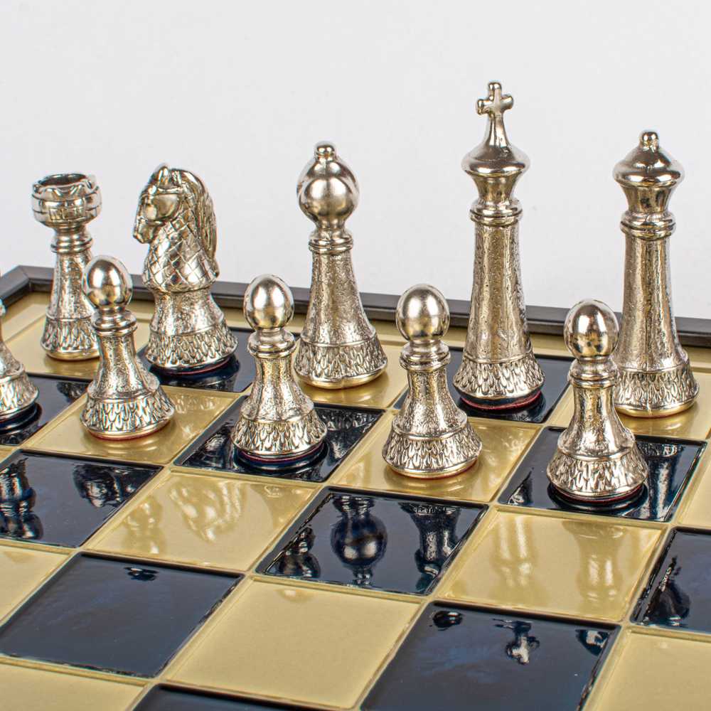 Manopoulos „Classic Metal Staunton“ Metalinių Šachmatų Rinkinys Su 41cm Lenta