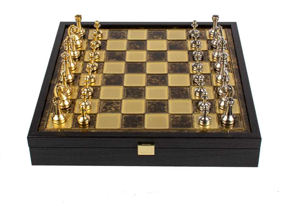 Manopoulos „Classic Metal Staunton“ Metalinių Šachmatų Rinkinys Su 34cm Lenta