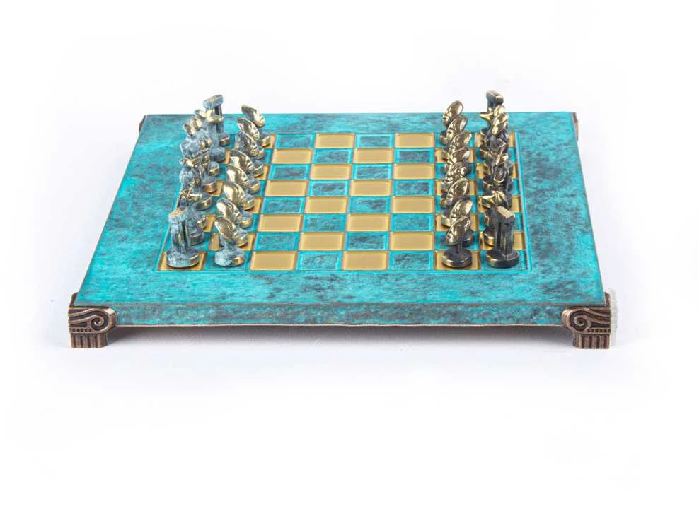 Manopoulos Cycladic Art Kieto Žalvario Šachmatų Rinkinys 28x28cm Su Šachmatų Figūrėlėmis