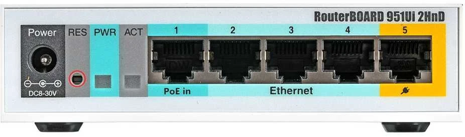 Šakotuvas Maršrutizatorius MikroTik RB951Ui-2HnD (xDSL (cable connector LAN), 2,4 GHz)