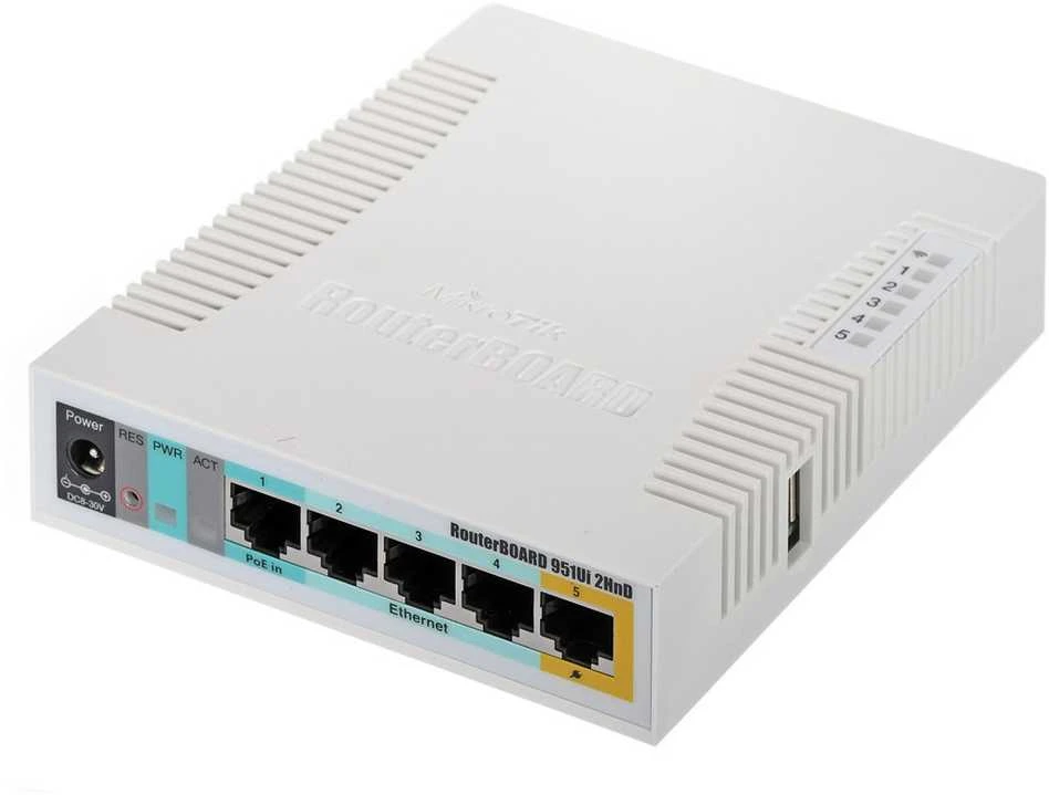 Šakotuvas Maršrutizatorius MikroTik RB951Ui-2HnD (xDSL (cable connector LAN), 2,4 GHz)