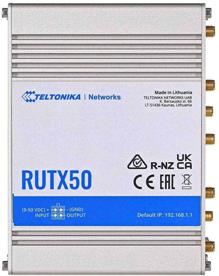 Teltonika | PRAMONINIS 5G MARŠRUTIZATORIUS | RUTX50 | 802.11ac | 867 Mbps | 10/100/1000 Mbps Mbps | Ethernet LAN (RJ-45) jungtys 5 | Tinklo palaikymas: Taip | MU-MiMO: Taip | 5G | Antenos tipas: Vidinė