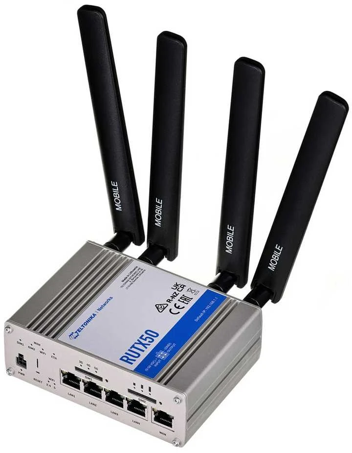 Teltonika | PRAMONINIS 5G MARŠRUTIZATORIUS | RUTX50 | 802.11ac | 867 Mbps | 10/100/1000 Mbps Mbps | Ethernet LAN (RJ-45) jungtys 5 | Tinklo palaikymas: Taip | MU-MiMO: Taip | 5G | Antenos tipas: Vidinė
