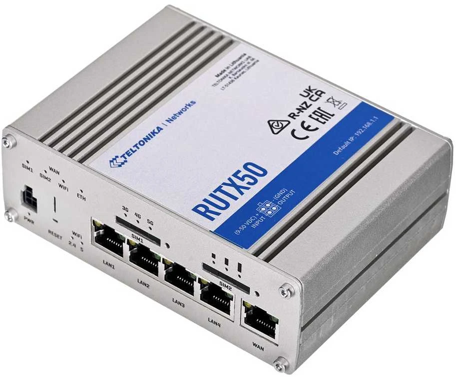 Teltonika | PRAMONINIS 5G MARŠRUTIZATORIUS | RUTX50 | 802.11ac | 867 Mbps | 10/100/1000 Mbps Mbps | Ethernet LAN (RJ-45) jungtys 5 | Tinklo palaikymas: Taip | MU-MiMO: Taip | 5G | Antenos tipas: Vidinė