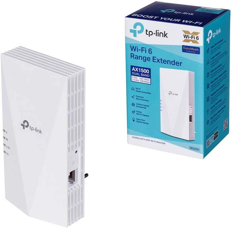 Šakotuvas TP-LINK RE500X tinklo plėtiklis Tinklo kartotuvas Baltas 1000 Mbit/s