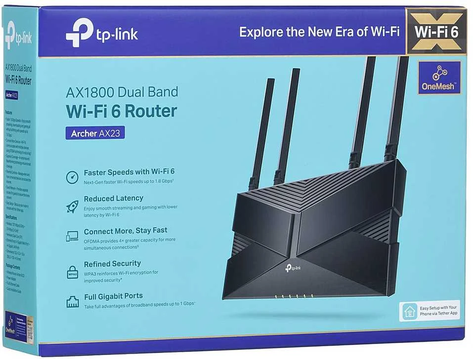 Maršrutizatorius TP-Link Archer AX23 AX1800/ Dual-Band Wi-Fi 6  / 802.11ax / 1201+574 Mbit/s / Ethernet LAN (RJ-45) jungtys 4 /Mesh Support