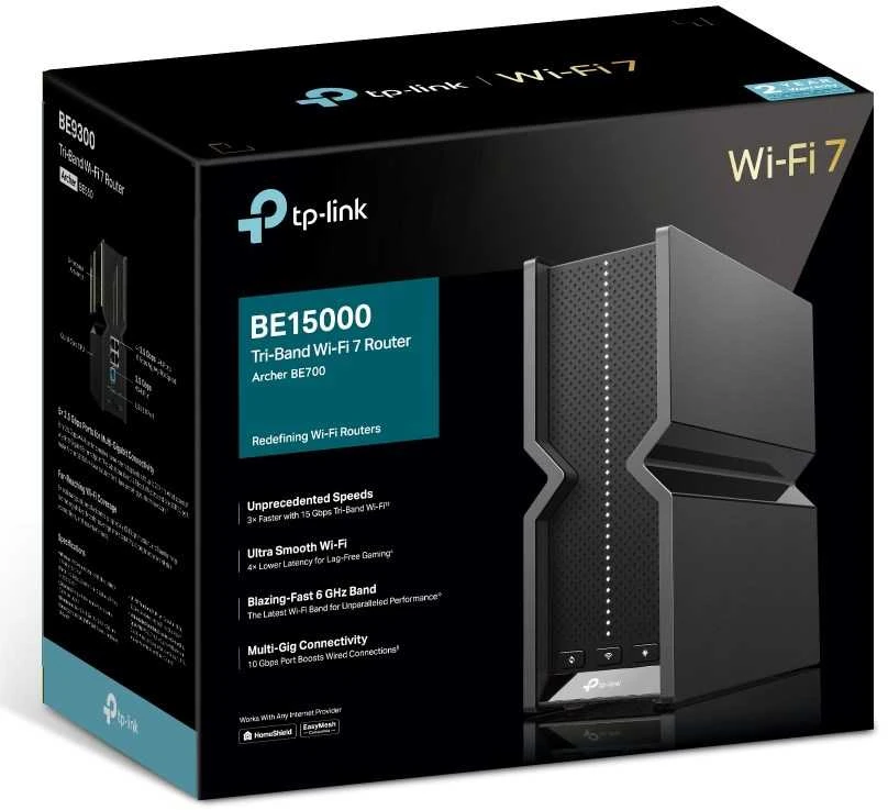 Maršrutizatorius TP-Link Archer BE700 wireless router Multi-Gigabit Ethernet Tri-band (2.4 GHz / 5 GHz / 6 GHz) Juodas