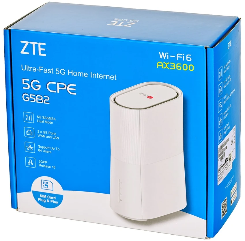 Belaidis maršrutizatorius ZTE G5B2, Wi-Fi 6 (802.11ax), AX3600 (dvijuostis), Gigabit
