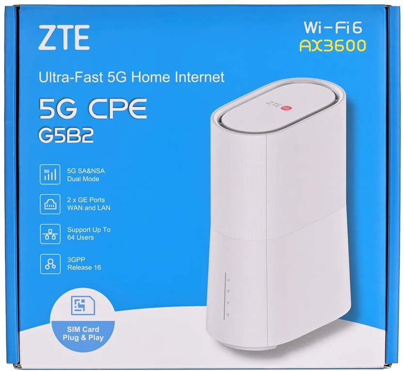 Belaidis maršrutizatorius ZTE G5B2, Wi-Fi 6 (802.11ax), AX3600 (dvijuostis), Gigabit