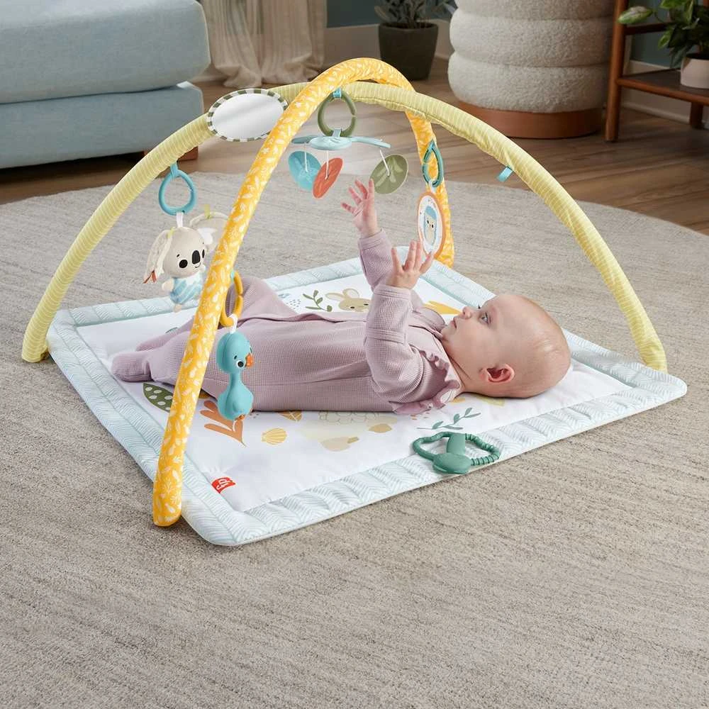 Mattel Fisher-Price Simply Senses naujagimio mankštos kilimėlis su 6 sensoriniais žaisliukais