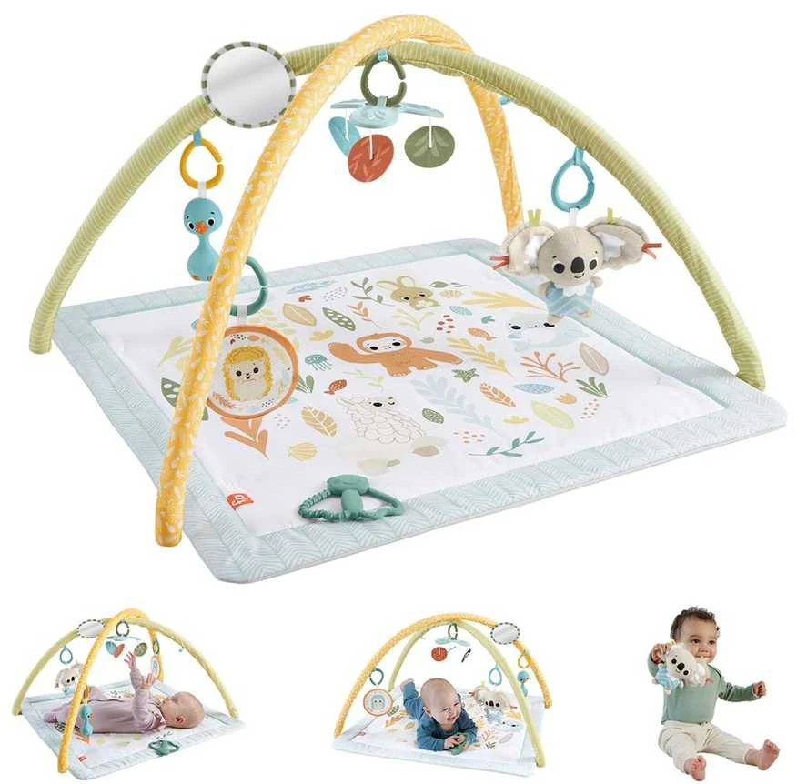 Mattel Fisher-Price Simply Senses naujagimio mankštos kilimėlis su 6 sensoriniais žaisliukais