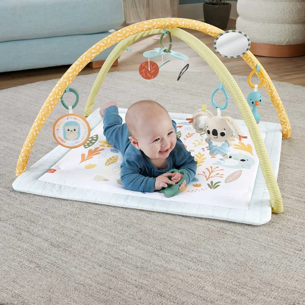 Mattel Fisher-Price Simply Senses naujagimio mankštos kilimėlis su 6 sensoriniais žaisliukais