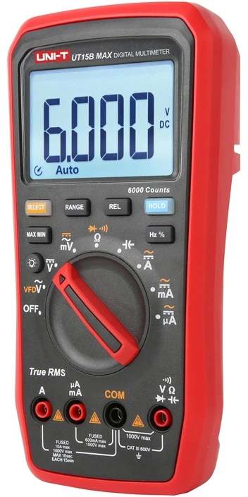 Matuoklis - Uni-T UT15B MAX True RMS Skaitmeninis Multimetras 1000V 10A 60MΩ, Juoda/Raudona