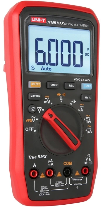Matuoklis - Uni-T UT15B MAX True RMS Skaitmeninis Multimetras 1000V 10A 60MΩ, Juoda/Raudona