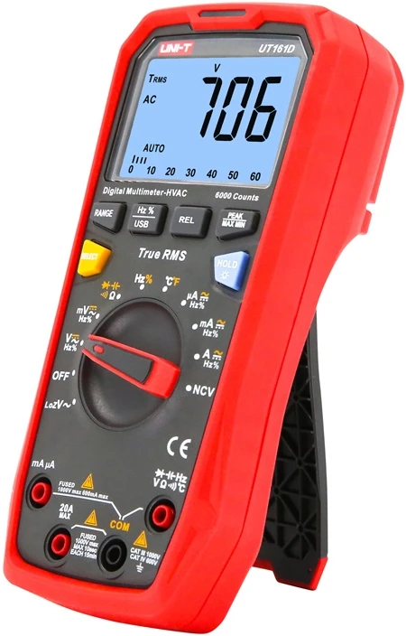 Skaitmenins multimetras, 1000V AC/DC, 20A AC/DC; 60MOm; 60mF; 10MHz; -40°C~1000°C; automatinės ribos, UNI-T