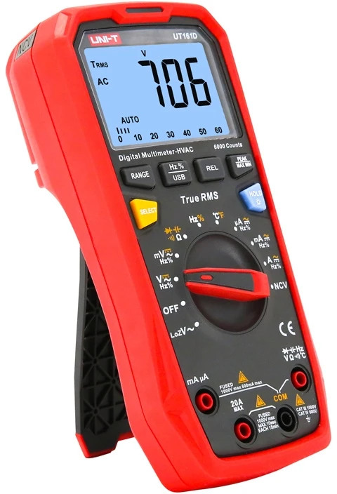 Skaitmenins multimetras, 1000V AC/DC, 20A AC/DC; 60MOm; 60mF; 10MHz; -40°C~1000°C; automatinės ribos, UNI-T