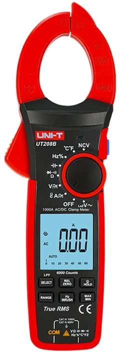 Srovės matavimo replės, 1000V AC/DC, 1000A AC/DC, 60MOm, 60mF, analoginė skalė, 1000C, LPF, LoZ, ACV, UNI-T
