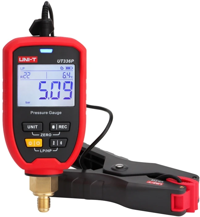 Belaidis slėgio matuoklis su T matavimo replėmis,-1 to 60b, ±0.5%FS, -50℃~＋150℃, Bluetooth, UNI-T