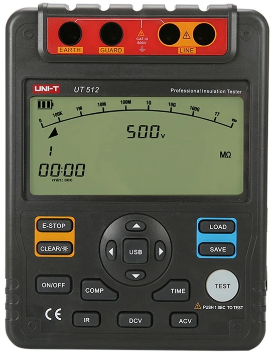 Uni-t Izoliacijos varžos matuoklis UT512; LCD (9999) 19mm; stulpelis 29segm.