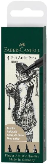 Rašikliai piešimui Faber-Castell Pitt Artist Pen #199, 4vnt (1.5, C, B, FM)