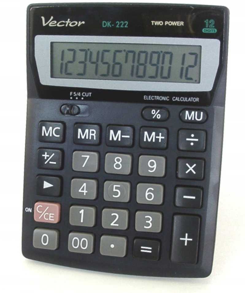 Men's Vector Vector KAV DK-222 office skaičiuotuvas, 12 digits, 103 x 137 mm, juodas