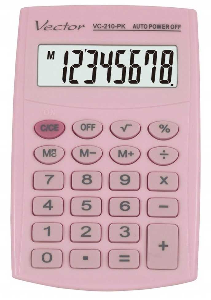 Men's Vector Vector KAV VC-210 PK pocket skaičiuotuvas, 8 digits, 64x98.5 mm, light pink