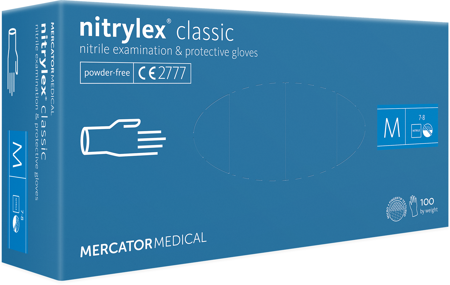 MERCATOR MEDICAL nitrylex® classic mėlynas Nitrilinės tyrimo ir apsauginės pirštinės (M dydžio, be pudros) - 100vnt/1dėžutė