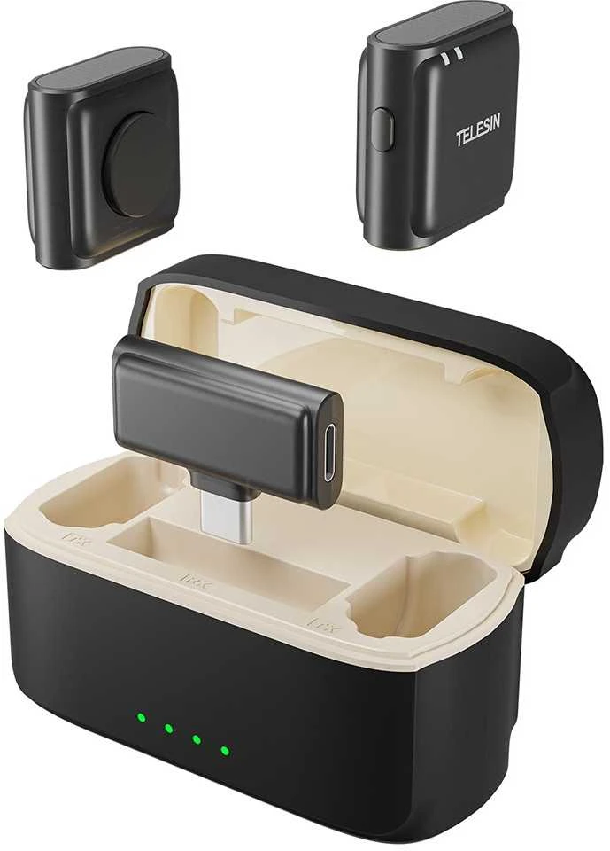 TELESIN belaidis mikrofonas su kaklaraiščiu + išorinė baterija telefonams (USB-C)