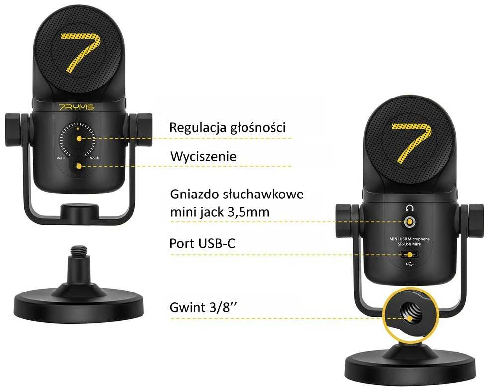 Mikrofonas - 7Ryms SR-USB MINI Kondensatorinis USB-C Cable Release 16mm Diafragma